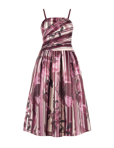 Abito Midi Bustier In Raso Strutturato Duchesse A Fiori E Righe Rinascimento