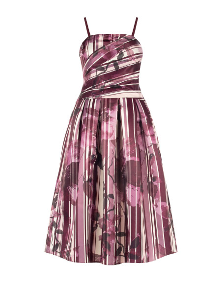 Abito Midi Bustier In Raso Strutturato Duchesse A Fiori E Righe Rinascimento