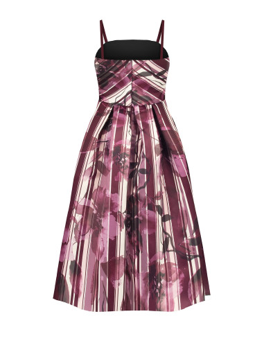 Abito Midi Bustier In Raso Strutturato Duchesse A Fiori E Righe Rinascimento