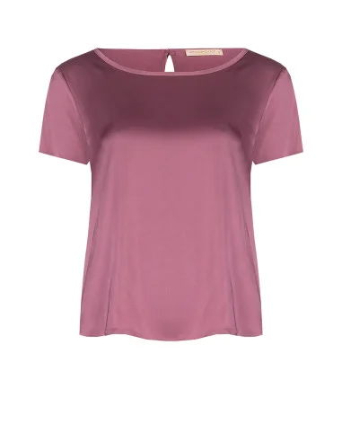 Blouse fluide en satin à manches courtes et col rond Rinascimento