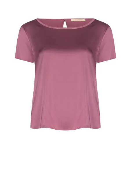 Blouse fluide en satin à manches courtes et col rond Rinascimento