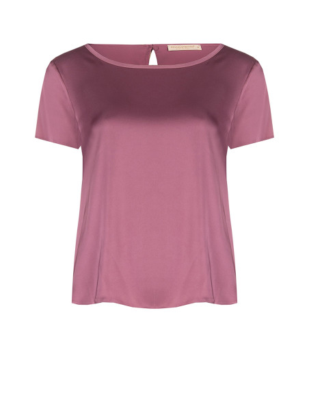 Rinascimento Flowing Satin Blouse with Short Sleeves and a Round Ne...