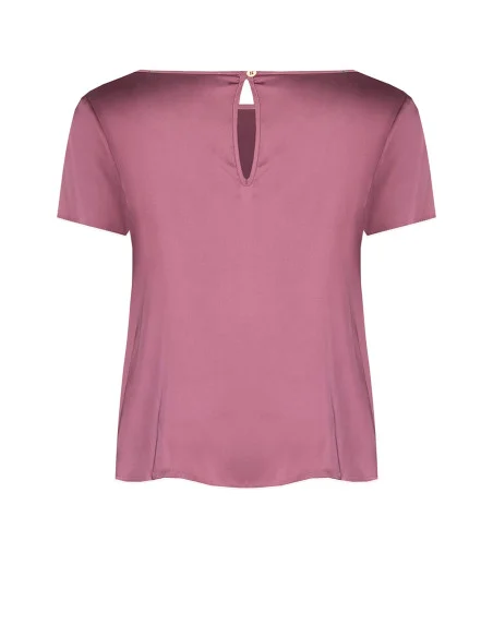 Fluid Satin Blouse with Short Sleeves and Round Neck Rinascimento
