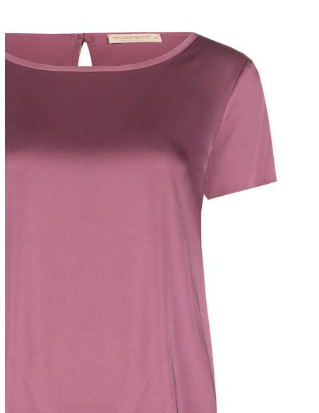 Rinascimento Flowing Satin Blouse with Short Sleeves and a Round Ne...