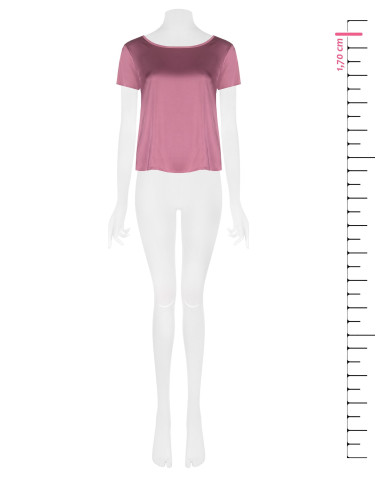 Rinascimento Flowing Satin Blouse with Short Sleeves and a Round Ne...