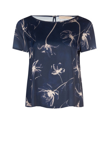 Blusa Ampia E Fluida In Raso A Fiori Grandi Rinascimento