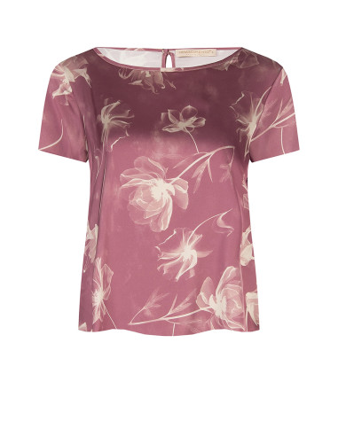Blouse ample et fluide en satin à grands motifs floraux « Rinascime...