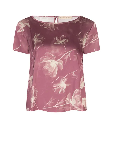 Blusa Ampia E Fluida In Raso A Fiori Grandi Rinascimento