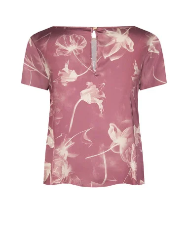 Loose, Fluid Satin Blouse with Large Floral Print Rinascimento