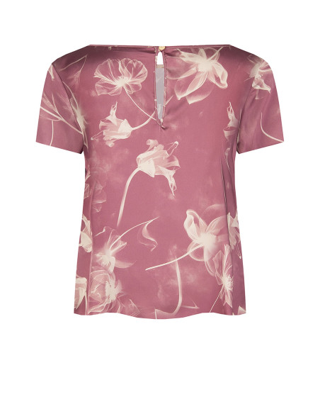 Blusa Ampia E Fluida In Raso A Fiori Grandi Rinascimento
