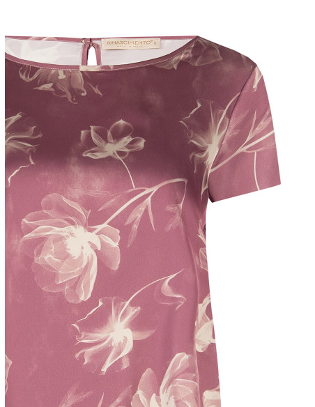 Blusa Ampia E Fluida In Raso A Fiori Grandi Rinascimento