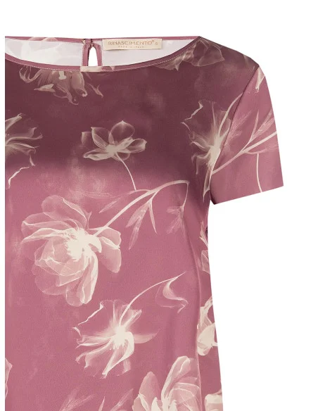 Loose, Fluid Satin Blouse with Large Floral Print Rinascimento