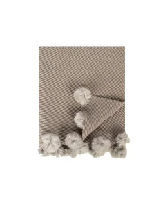 Écharpe en viscose mélangée à côtes diagonales avec pompons en fausse fourrure Rinascimento