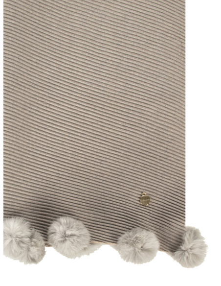 Écharpe en mélange de viscose à rayures diagonales avec pompons en ...