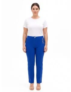 Pantalon droit pour femmes rondes en crêpe scuba, avec détail bijou composé de chaînes et d'une perle – Rinascimento Curvy