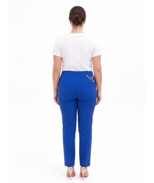 Pantaloni Curvy Dritti In Scuba Crepe Con Dettaglio Gioiello Catene E Perla Rinascimento Curvy