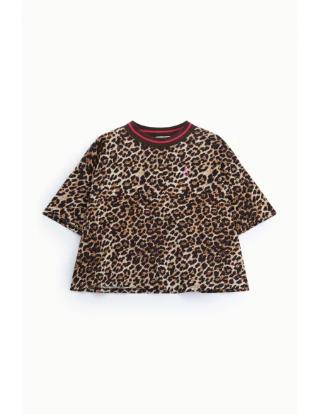 T-shirt ample à imprimé animalier et col rond côtelé « Please »