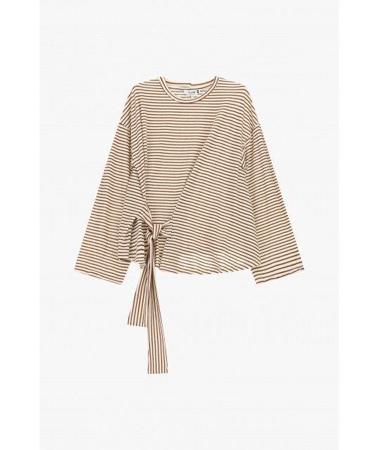 T-Shirt A Righe Con Nodo Laterale E Maniche Lunghe Please