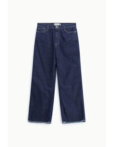 Five-pocket jeans with a frayed hem, straight leg Please