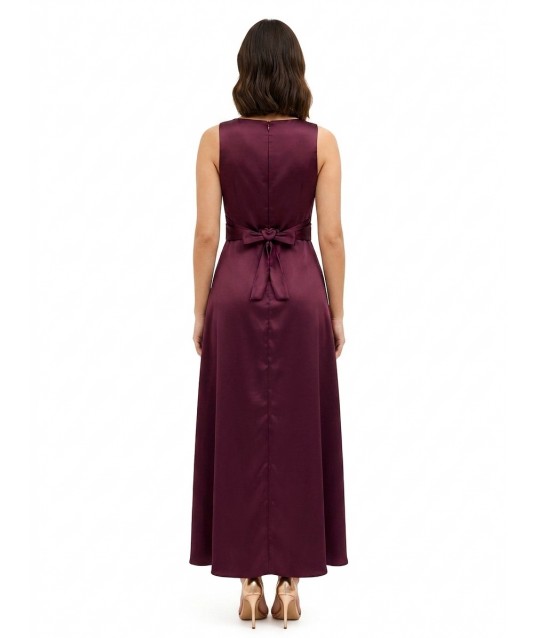 Long Satin Dress with a Wrap-Style Waist and Long Ruffles at the Front – Rinascimento