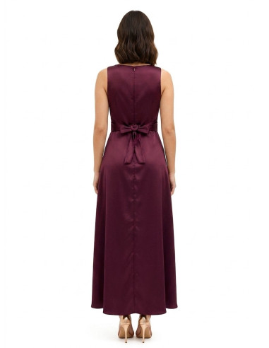 Long Satin Dress with a Wrap-Style Waist and Long Ruffles at the Fr...