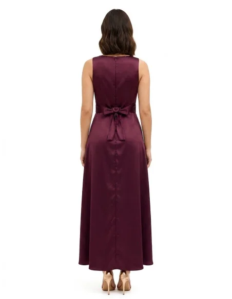Long Satin Dress with a Waistband Effect and Long Ruffle at the Front Rinascimento