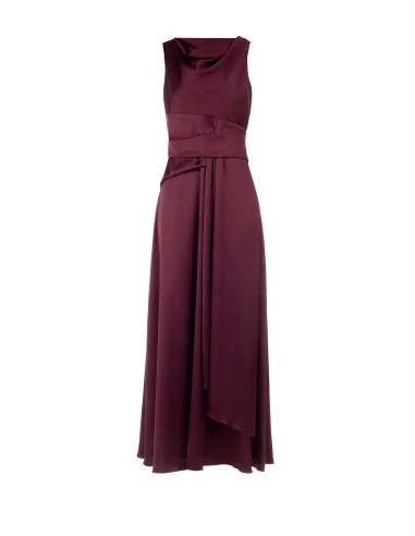 Long Satin Dress with a Waistband Effect and Long Ruffle at the Front Rinascimento