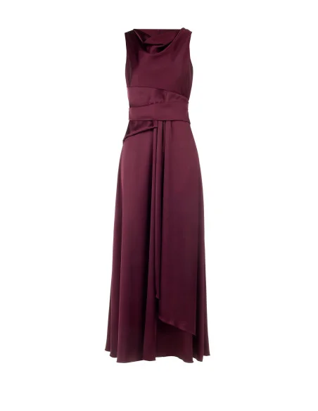Long Satin Dress with a Waistband Effect and Long Ruffle at the Front Rinascimento