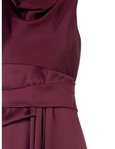 Long Satin Dress with a Wrap-Style Waist and Long Ruffles at the Fr...
