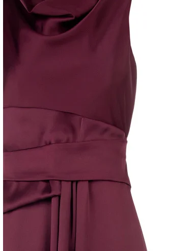 Long Satin Dress with a Waistband Effect and Long Ruffle at the Front Rinascimento