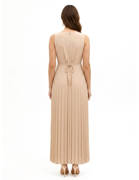 Long Pleated Georgette Dress with a Delicate Jewelled Belt by Rinas...