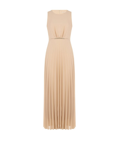 Long Pleated Georgette Dress with a Delicate Jewelled Belt by Rinas...