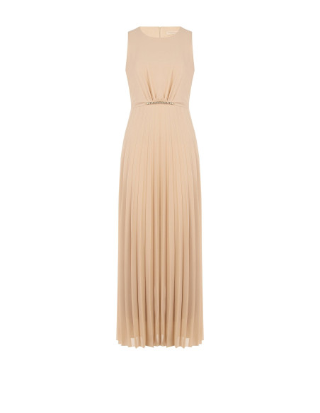 Long Pleated Georgette Dress with a Delicate Jewelled Belt by Rinas...