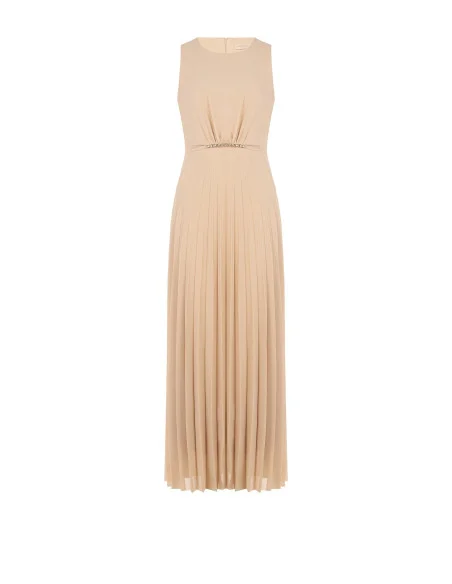 Long Pleated Georgette Dress with Thin Jewel Belt Rinascimento
