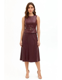 Faux-leather midi dress with an interwoven chequered pattern and a ...