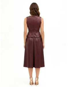 Robe midi en similicuir avec motif de carrés entrelacés et ceinture assortie Rinascimento 2