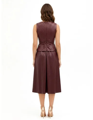 Robe midi en similicuir avec motif de carrés entrelacés et ceinture assortie Rinascimento