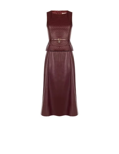 Robe midi en similicuir avec motif de carrés entrelacés et ceinture assortie Rinascimento