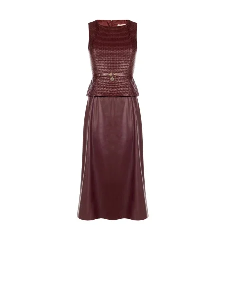 Robe midi en similicuir avec motif de carrés entrelacés et ceinture assortie Rinascimento