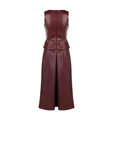 Robe midi en simili-cuir avec motif à carreaux entrelacés et ceintu...