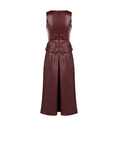 Robe midi en similicuir avec motif de carrés entrelacés et ceinture assortie Rinascimento