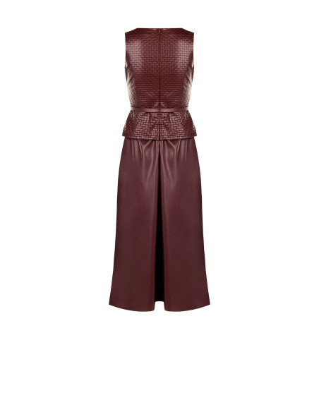 Robe midi en simili-cuir avec motif à carreaux entrelacés et ceintu...
