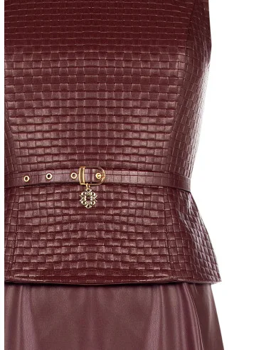 Robe midi en similicuir avec motif de carrés entrelacés et ceinture assortie Rinascimento