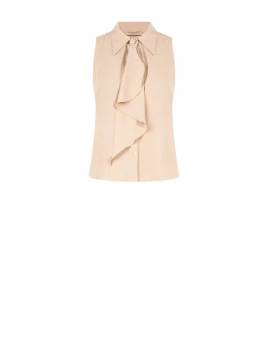 Georgette A-Line Blouse with Oversized Ruffle and Jewel Button Rinascimento