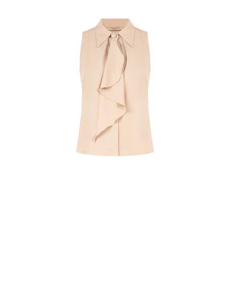 Camicia A Trapezio In Georgette Con Maxi Volant E Bottone Gioiello Rinascimento