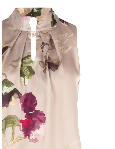 Top Fluido In Raso A Fiori Con Colletto E Bottone Gioiello Rinascimento