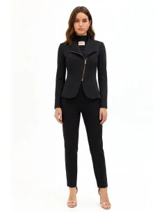 Giacca Blazer Sfiancata In Scuba Crepe Con Zip Asimmetrica Rinascimento