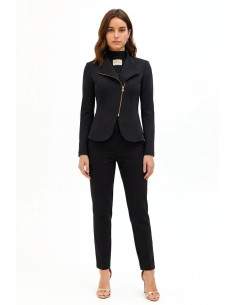 Veste blazer cintrée en crêpe scuba avec fermeture éclair asymétriq...