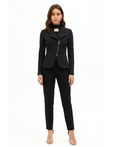 Giacca Blazer Sfiancata In Scuba Crepe Con Zip Asimmetrica Rinascimento