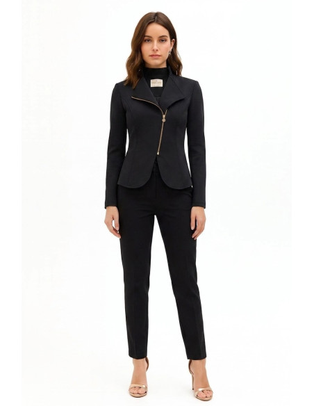 Rinascimento Fitted Scuba Crepe Blazer Jacket with Asymmetrical Zip...